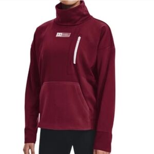 Under Armour Mxed Media Mock Neck T-Shirt Sweatshirt Burgundy Womens  Sz XL